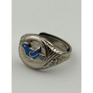 Vintage Sterling Silver Bluebird Camp Fire Girls Ring Enamel Adjustable READ